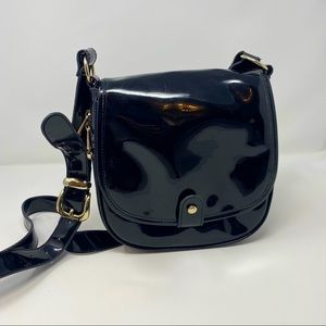 Ted Baker London Black Hi Shine Patent Saddle Bag - Expandable